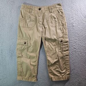 Reba‎ Utility Cargo Cropped Capri Pants Women Size 4 Zip Fly Light Brown
